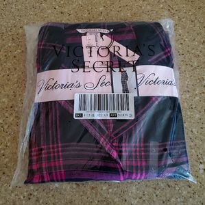 VS pink & black foil stripe flannel pj set S. NIP